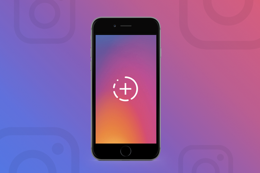 Smartphone displaying Instagram story creation interface on a gradient background. Digital marketing in Dublin.