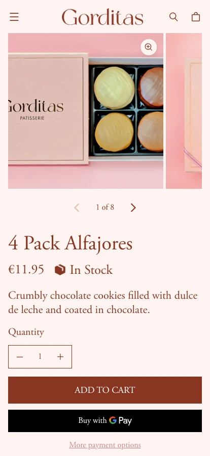 Alfajores for sale online at Gorditas Patisserie Dublin. Box of 4 cookies with dulce de leche filling.