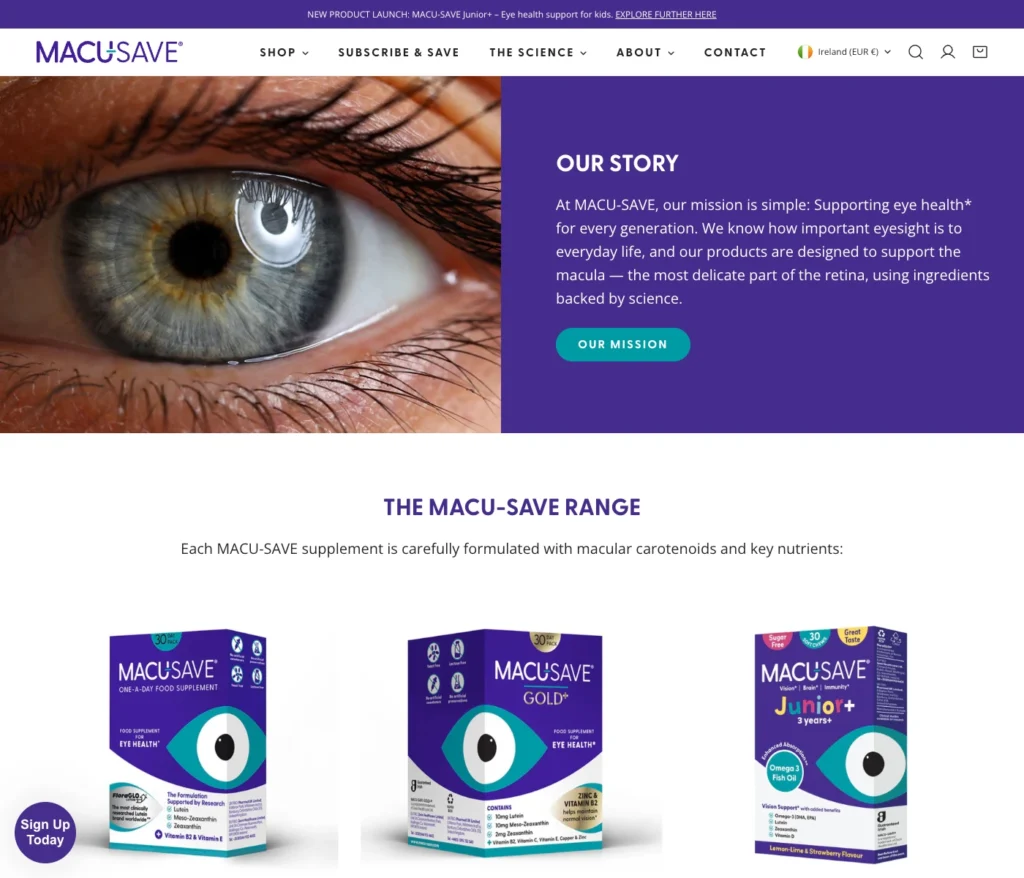 Eye health supplements from MACU-SAVE in Dublin. Support for macula and retina health with key nutrients.